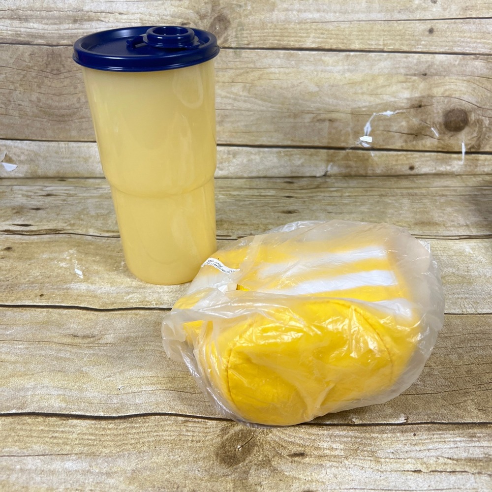 Vtg Tupperware Thirstquake 30oz Tumbler Insulated Carrying Bag Yellow and White